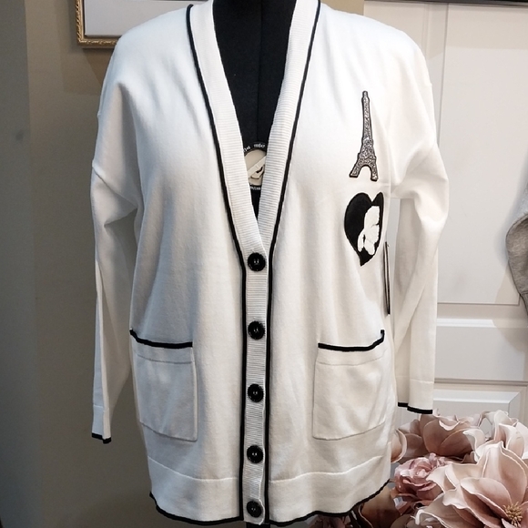Karl Lagerfeld Sweaters - Nwt Xl &LARGE Karl Lagerfeld White Cardigan with Black Accents